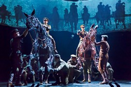 (L to R on horseback) Grayson DeJesus and Michael Wyatt Cox in the national tour of the National Theatre of Great Britain production of ?War Horse,? which has its West Coast premiere at the Center Theatre Group/Ahmanson Theatre, June 14 through July 29, 2012.  (Opens June 29.)  ?War Horse,? the winner of five Tony Awards, is based on a novel by Michael Morpurgo, adapted by Nick Stafford and presented in association with Handspring Puppet Company. For tickets and information, call (213) 972-4400 or go to www.CenterTheatreGroup.org.                                                                                      Contact: CTG Media and Communications (213) 972-7376/CTGMedia@CenterTheatreGroup.org                                     Photo by Brinkhoff/Mögenburg