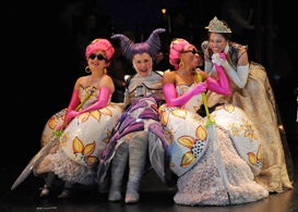 L to R - Katie Bradley as Florina, Catherine E Coulson as Cinderella's Stepmother, Christiana Clark as Lucinda and Jennie Greenberry as Cinderella - Photo by Kevin Parry