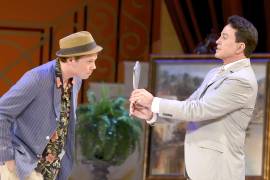 003 Benjamin Schrader and Davis Gaines in Dirty Rotten Scoundrels Produced by Musical Theatre West